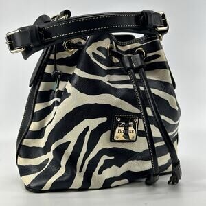 Dooney & Bourke Zebra Printed Leather Drawstring Closure Shoulder Bag